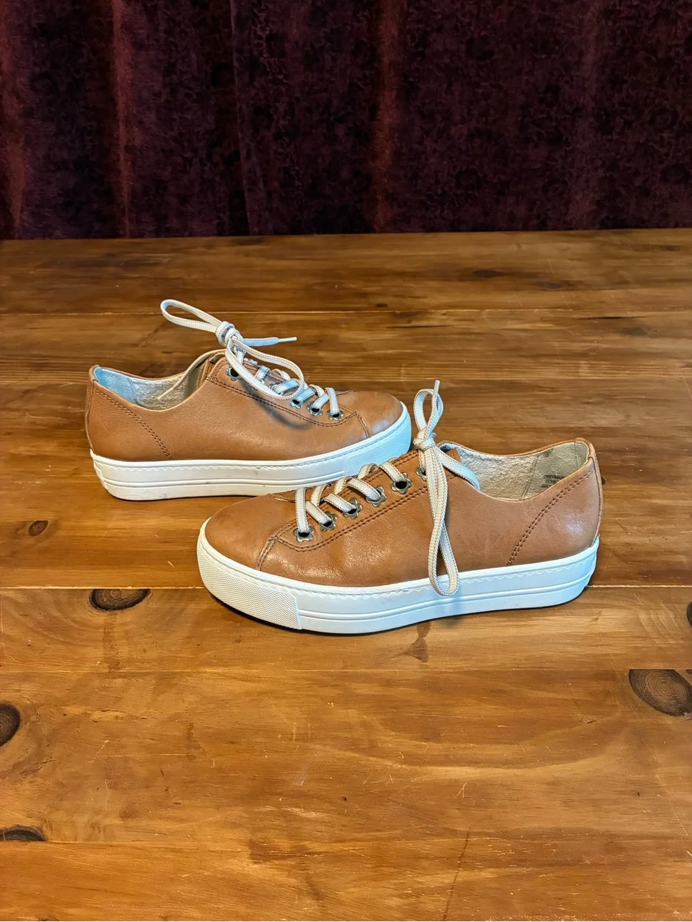 Paul Green Tan Leather Platform Sneakers with White Soles
